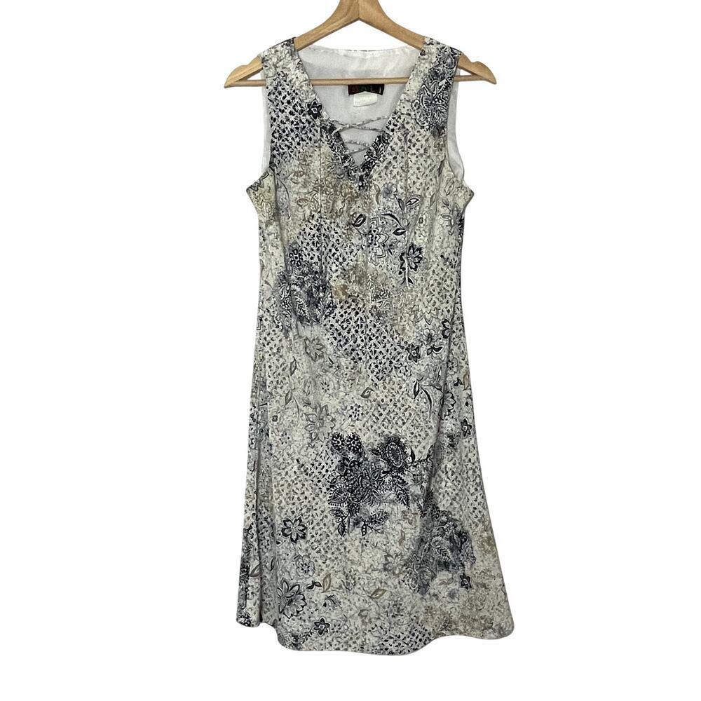 Bali blue white sleeveless lace up sundress sheath women's size 8 casual summer